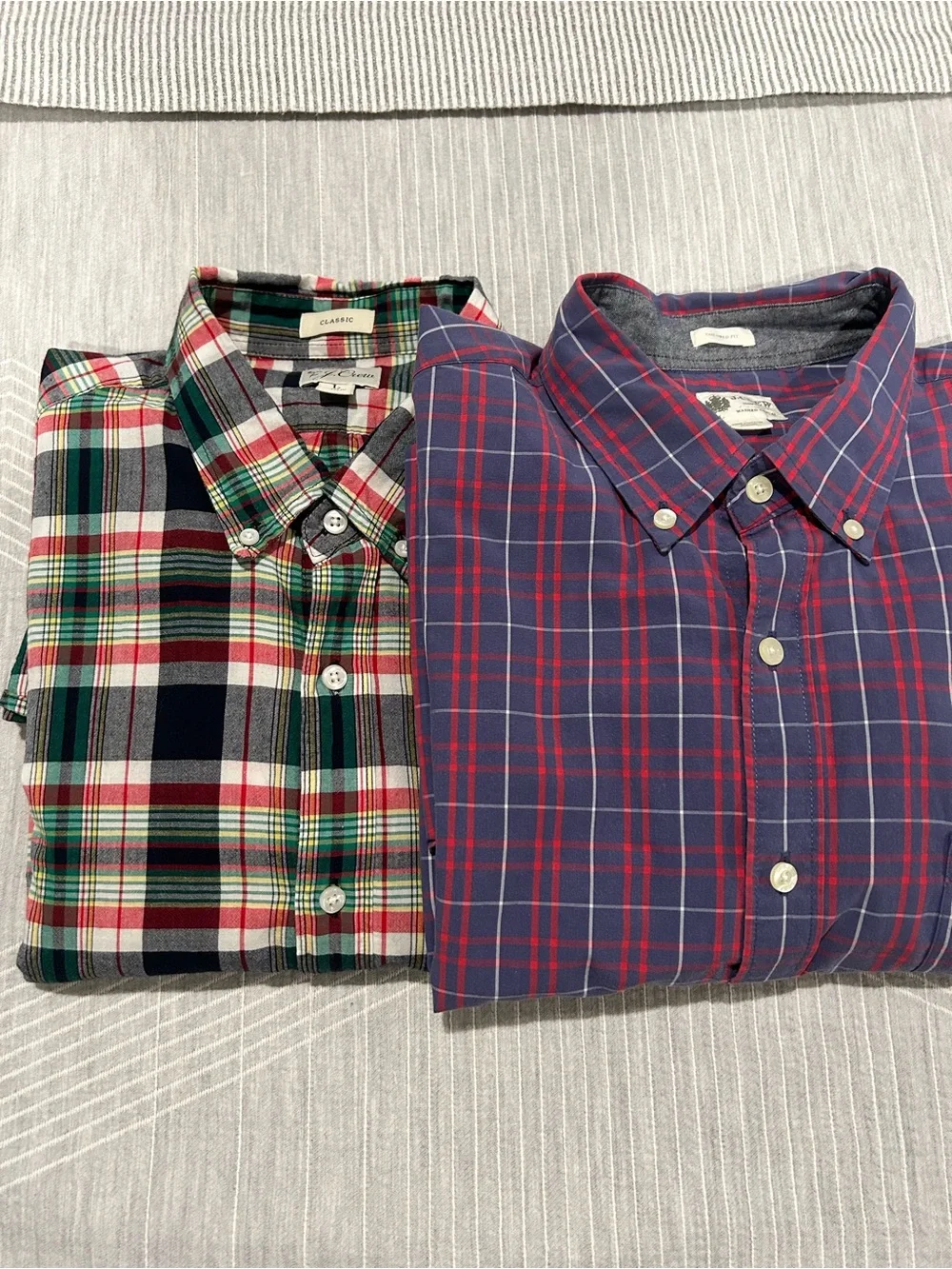 J. Crew Men's Plaid Button-Down Shirts — Green/Black & Navy/Red Large